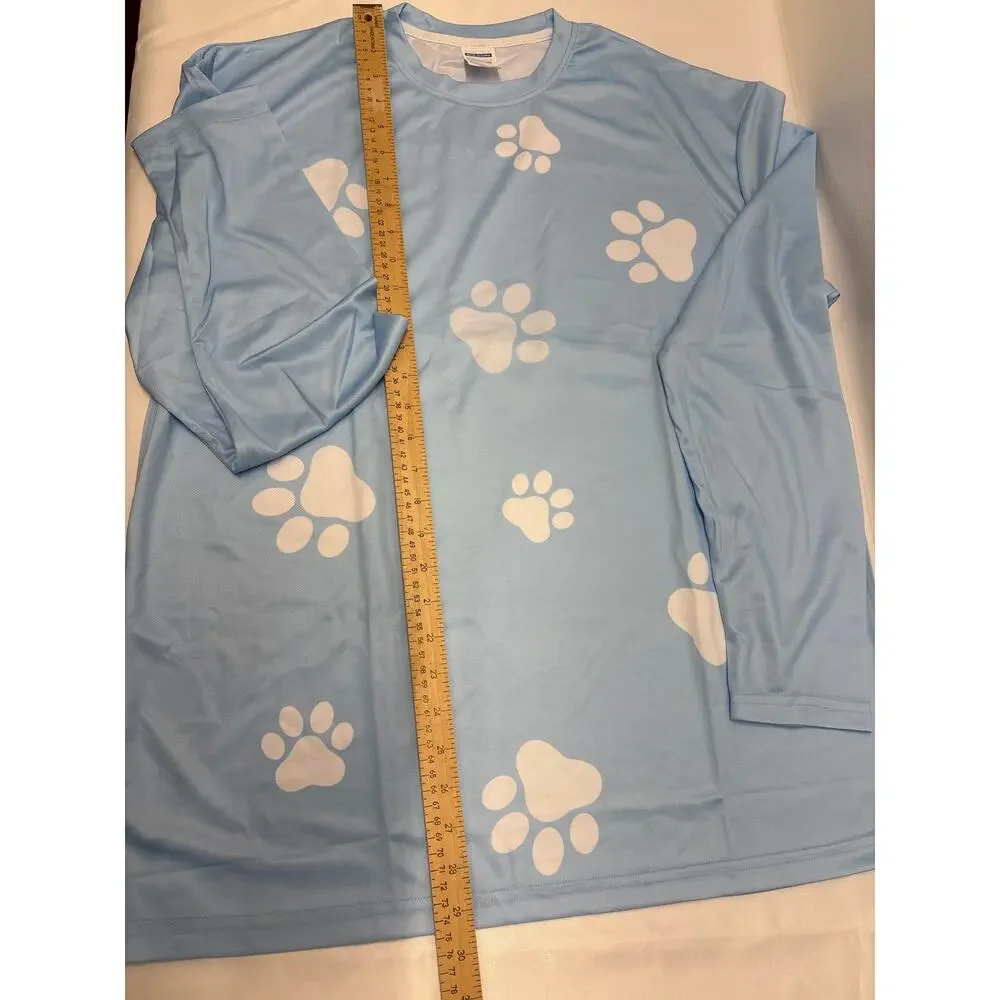 Light blue long sleeve paw print T-shirt adult size XL dog paw print top new - Picture 4 of 6